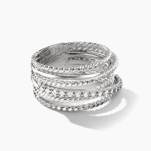 David Yurman Sterling Silver with Diamonds Crossover Women's Ring size 7